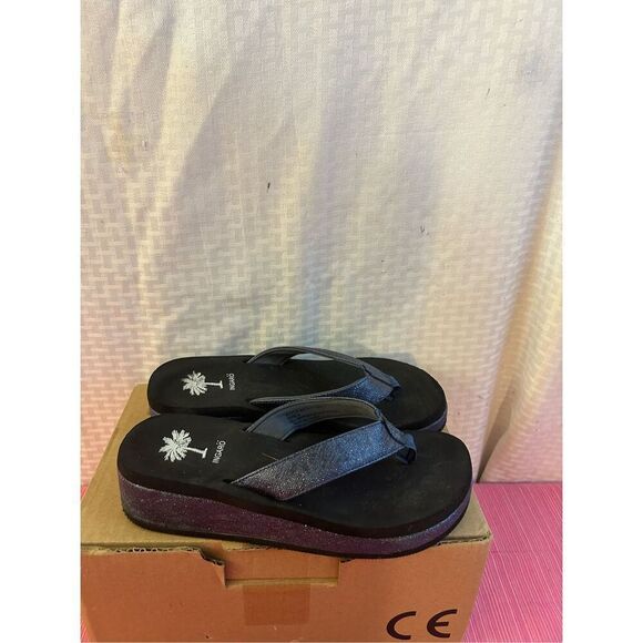 Ingari platform flip flop sandals size 8-8.5 light weight Blue sparkle strap - Picture 1 of 5